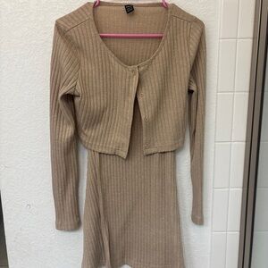 SHEIN Beige Ribbed Knit dress with cardigan